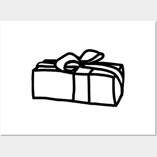 One Wrapped Gift Box Minimal Line Drawing at Christmas Posters and Art